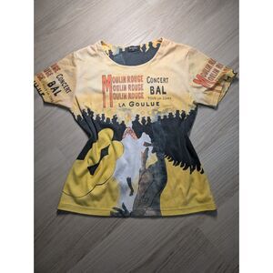 Vintage Y2K Breeke Moulin Rouge Paris Graphic T-Shirt Size XL Yellow Black
